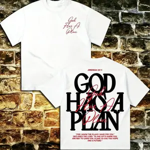 GOD HAS A PLAN, CHRISTIAN, Men's Graphic Tees, Cotton Streetwear T-shirt, Round Neck, Loose Fit, Fall, Summer & Holiday Travel, Unisex, Y2K Style dark design  vintage style top gifts for him graphic tee y2k clothing Christian t shirts silky  tees