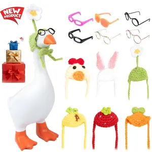6 Packs 7" Mini Desk Goose Knit Hat & Sunglasses Sets - Cute Headwear Accessories for Magnetic Porch Goose Statues | Desktop Decor