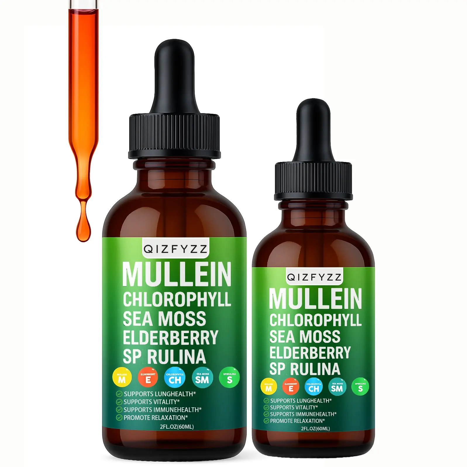 QIZFYZZ-Drops for Lungs Organic Chlorophyll Liquid Irish Sea Moss, Spirulina, Licorice, Tart Cherry Lobelia, Motherwort & Elderberry Mullein Leaf Extract Tincture Men Women Supplement, Natural Supplement, Organic Focus Supplement
