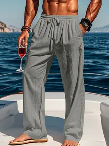 Unisex Loose Linen Yoga Pants, Athleisure Style Bottoms, Drawstring Waist Design, Perfect for Home Exercise & Casual Wear, Comfortable & Stylish