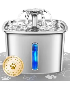 Innovation Award Winner Stainless Steel Cat Water Fountain, 95oz/2.8L Automatic Pet Fountain Dog Water Dispenser with Replacement Filters & Silicone Mat for Cats, Dogs, Multiple Pets (Silver)