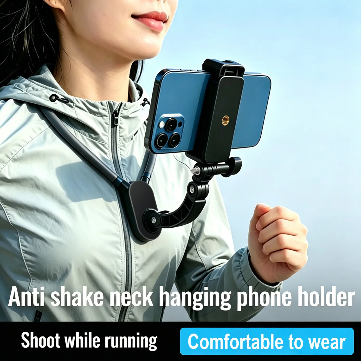Flexible Lazy Neck Phone Holder, Universal Hands-Free POV Vlog Video Recording Mount, Adjustable Cell Phone Neck Stand for Smartphone Live Stream & Outdoor Shooting