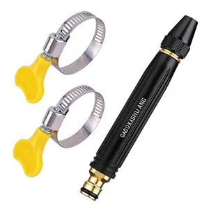 This household high-pressure car wash nozzle,with a booster nozzle and two hose clamps,is a portable handheld sprayer and an essential tool for watering plants and vegetables,washing cars,garden cleaning,pet bathing,and outdoor rinsing.
