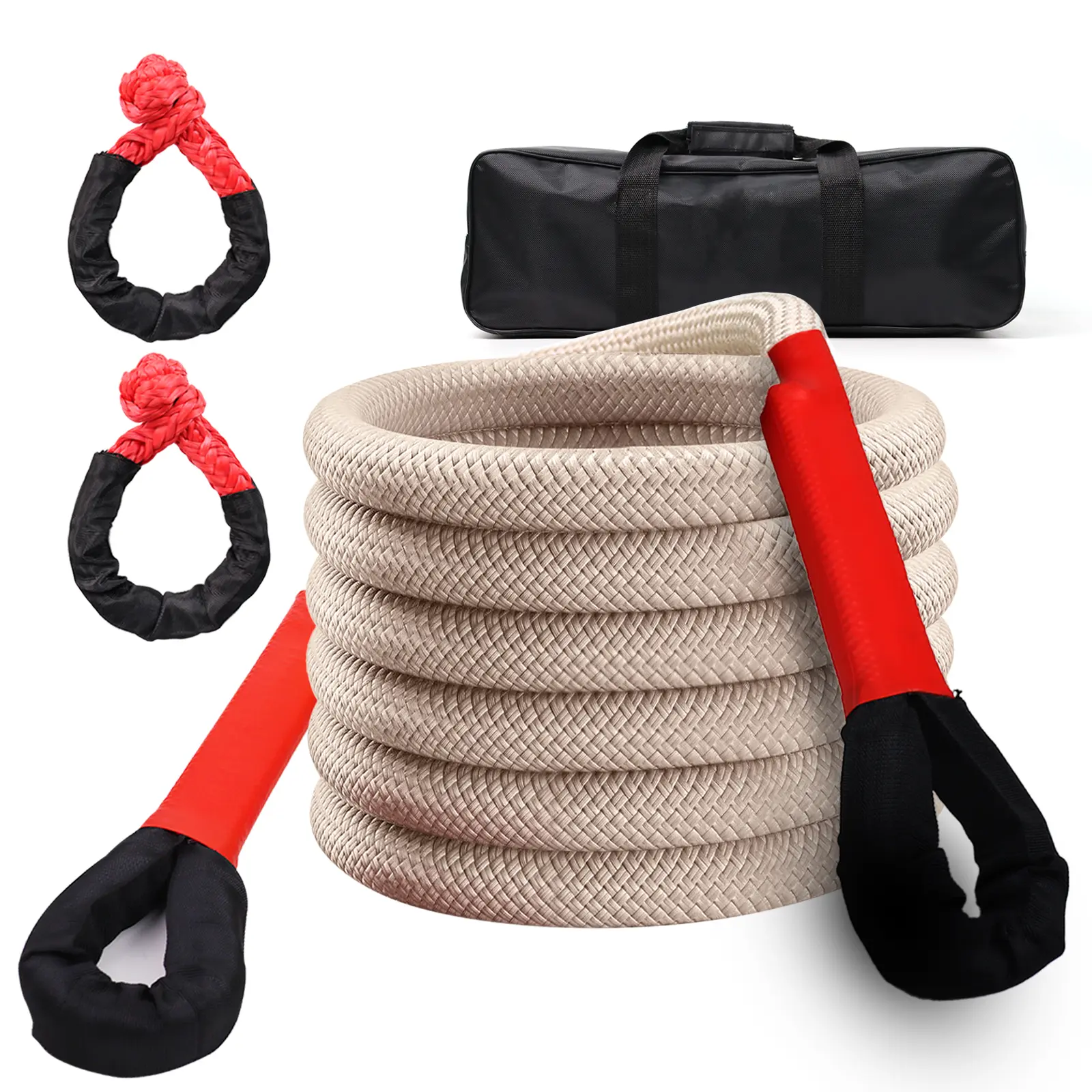 Kinetic Recovery Rope（1"×32ft- 48,500Lbs） Heavy Duty Offroad Recovery Rope Kit, with 2 Soft Shackles for Trucks, Pickups, Tractors, SUV, ATV kinetic recovery tow rope