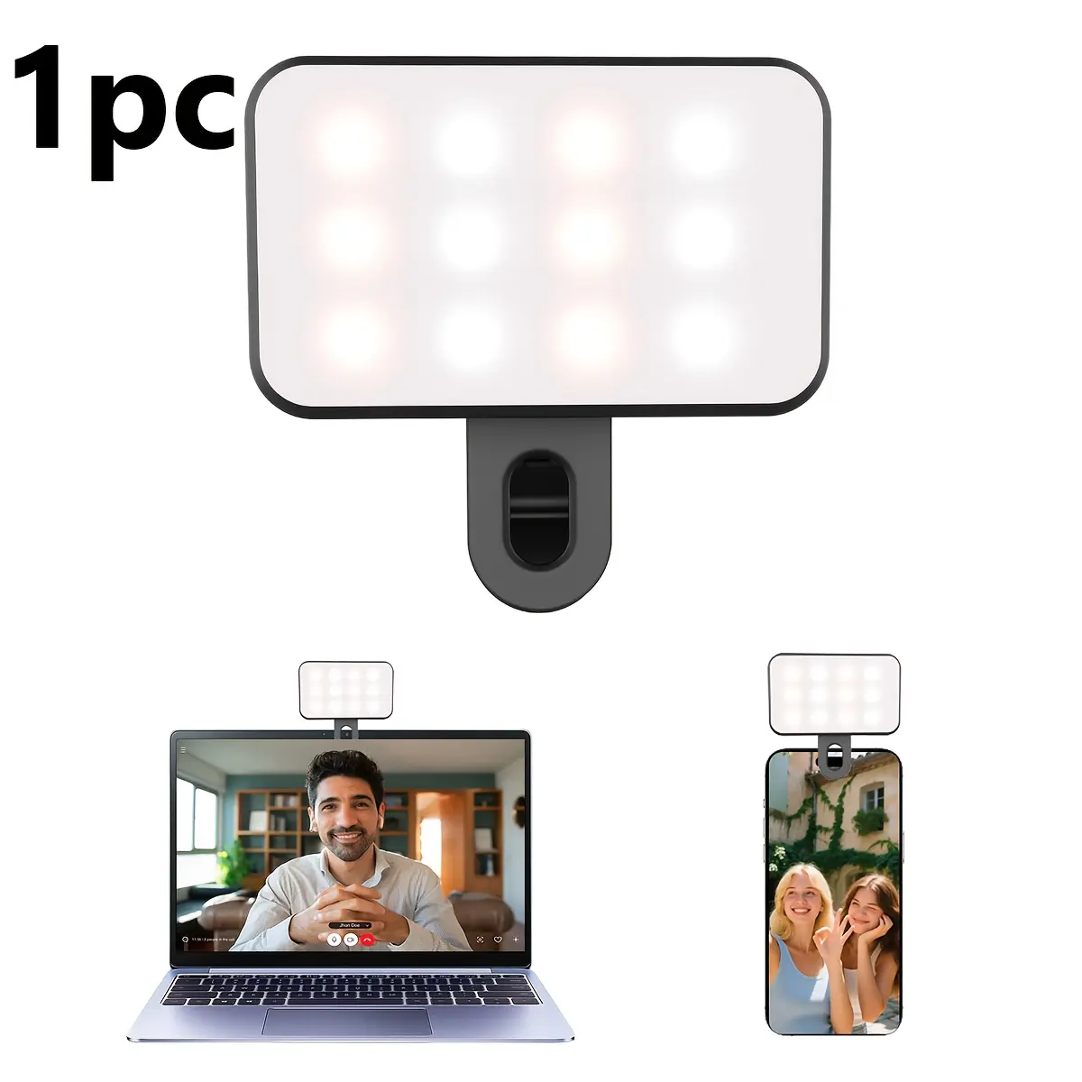 Portable Mini clip-on fill light rechargeable selfie , 3 Color Modes & Dimmable Brightness, USB-C Powered with Cable Included, Ideal for Outdoor flexible Phone holder Shooting live stream makeup vlog