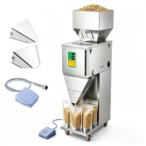 Particle Filling Machine, Father's Day Gift, 10-999G/0.02-2.2LBS Automatic Weighing Filler, 110V 1200W Stainless Steel Subpackage Machine w/Foot Pedal, 13-20 Bags/Min & Weight Adjustable for Tea Grain Seed Coffee Beans