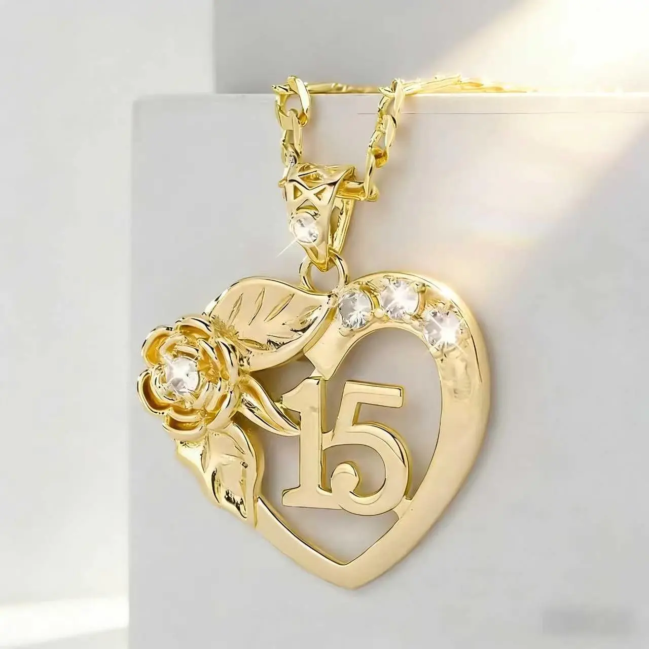 15th Birthday Necklace, Comingof Age Gift, 14k Plated Hollow Copper Heart Flower Pendant Jewelry forBirthday, Anniversary, Valentine's Day Gift for Loved Ones
