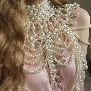 Vintage-Inspired Handcrafted Multi-Layer Faux Pearl Body Chain - Elegant Boho-Chic Design, Perfect for Weddings & Banquets, Chic Bridal, Versatile White Pearls, Wedding Accessories