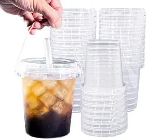 Set of 60 Large Plastic Cups with Lids and Straws 34oz Disposable Coffee Cups Clear Cups for Drinks Packs and Takebacks fruit  cups Disposable