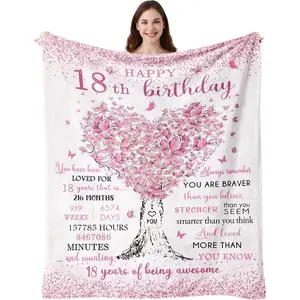 18th Birthday Gifts for Girls, 18th Birthday Decorations Flannel Blanket , 18 Year Old Girl Bday Presents, Gift for 18 Year Old Girl