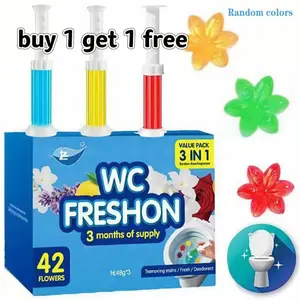 42 Flowers Toilet Gel Stamp 3-Pack | 6 Fresh Scents | Long-Lasting Deodorizing Bathroom Cleaner