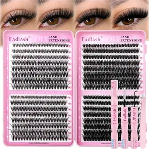 FADLASH Lash Clusters Kit 640PCS Natural Eyelash Clusters Individual D Curl Cluster Eyelash Extensions 8-16mm with Lash Bond and Seal Lash Tweezer for Beginners DIY at Home (30D+40D+50D+60D, 8-16mm)