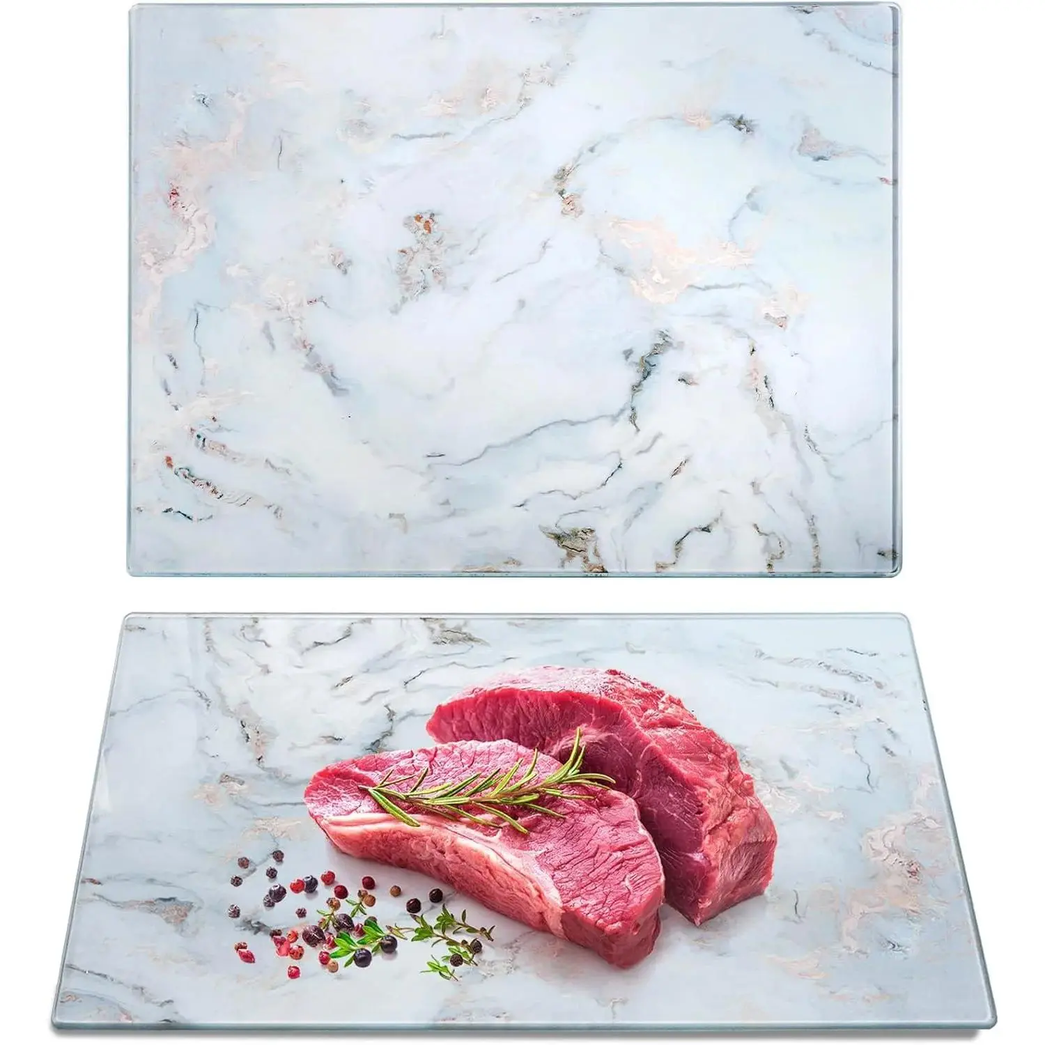 2-Piece Tempered Glass Cutting Board Set - Marble Pattern, 16"x12" Durable Cooking Chopping Board, Modern Countertop Kitchen Accessory, Dishwasher Safe, Cooking Cutting Board, Durable Chopping Board