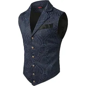 Mens Suit Vest Paisley Floral Victorian Vests Gothic Steampunk Formal Waistcoat Tuxedo Vests with Notched Lapels
