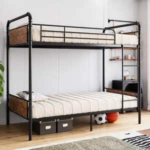 Space-Saving Twin Over Twin Metal Bunk Bed – Convertible Loft Bed Frame with Guardrails & Ladder, Heavy Duty, Noise-Free, Easy Assembly, No Box Spring Needed – Vintage Black