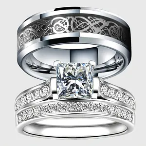 Stainless Steel Bridal Engagement Sets - Wedding Accessories for Couples, Valentine's Day Fashion Jewelry Gift, Bridal Ring Sets, Wedding Ring Sets