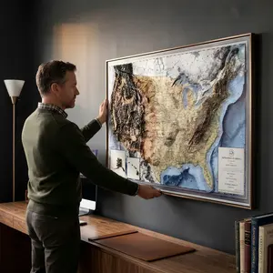 3D Raised Relief USA Topographic Map - Waterproof Lightweight Landscape Wall Art, Artistic Vintage Home Decor, Fast US Shipping for Geography Enthusiasts study