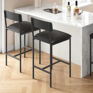 Bar Stools Set of 2, Rustic Black Kitchen Bar Stools with Footrest, 25.5 Inches Upholstered Bar Chairs with Back, Easy Assembly Furniture Home Modern Interior