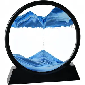 MIUVA Moving Sand Art Picture 3D Deep Sea Sandscape Liquid Motion Display 360° Rotation Round Glass Frame Relaxing Desktop Home Office Decor for Adults Kids Quicksand Artwork Tracking  Christmas Gift Set Stock Up Christmas Decorations