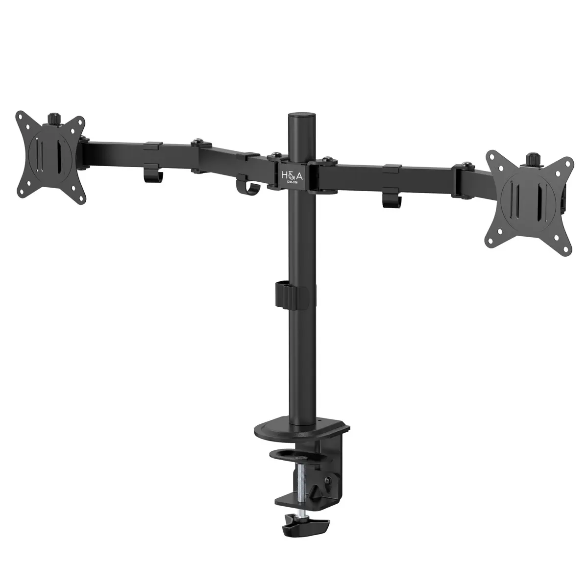 H&A Heavy-Duty Steel Monitor Arm, Fully Adjustable Dual Monitor Office Desk Mount Stand with C-Clamp, Black
