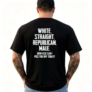 White Straight Republican Male Shirt - Funny Conservative Patriotic Graphic Tee for Men, Political Humor Casual Short Sleeve T-Shirt