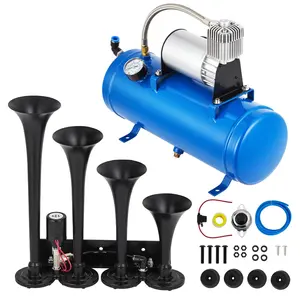 Kit de bocinas de tren de 4 trompetas, kit de bocina de aire de camión de 150 DB con tanque de 0.8 galones y compresor de aire de 150 PSI, bocinas de tren de 12 V para camionetas, coches