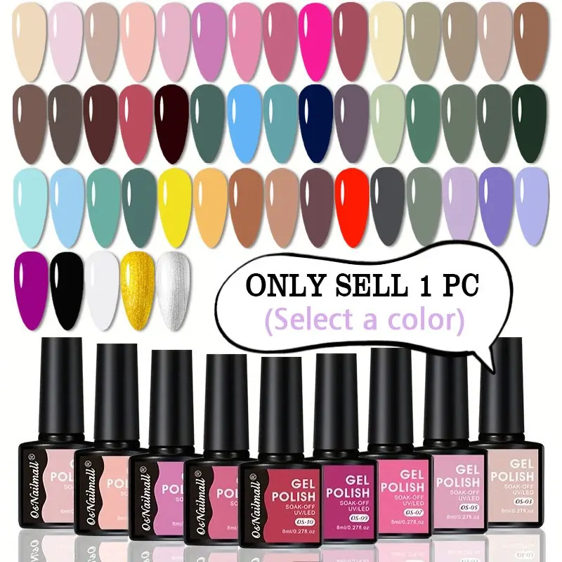 50 Colors 8mL One-Label One-Color Gel Nail Polish, Nail Art, Manicure, Semi-Permanent Nail Varnish with Long-Lasting High-Shine Finish