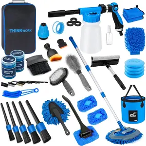 Wash Kit, Detailing Kit with Foam Gun, Wash Brush Mop and Large Folding Bucket Suitable For Car Cleaning, Blue Wash Set Gift for Men and Women