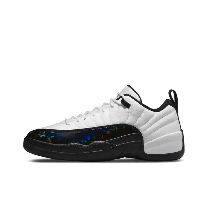 Low top leather basketball sneakers white black holographic iridescent heel upper tiktok finds popular ootd arch support soft sole wide fit festival travel walking breathable lightweight non slip unisex casual streetwear footwear social media hot