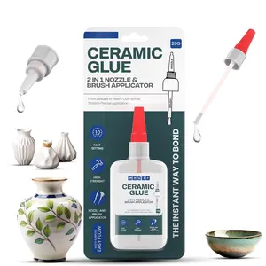 Ceramic Glue Repair with Brush Applicator & Nozzle (20 g), , Clear, Smooth.  Drying, Ceramic Glue for Pottery, Dishes, Mugs & More