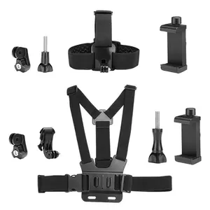 Action Camera Accessory Kit with Adjustable Chest Harness & Mounts, Universal Sports Camera Support Mount for Outdoor Cycling and Off-Road