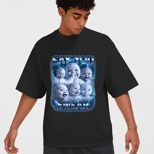 100 Percent Cotton Say You Swear AI Niche Baby Holding Back Laugh Gen Z Meme Tee, Trending Gen Z Humor Graphic Tee