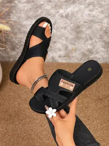 Women's Breathable Mesh Slide Sandals, Toe Loop Crisscross Design, Non-Slip Rubber Sole, Perfect for Summer & Daily Wear