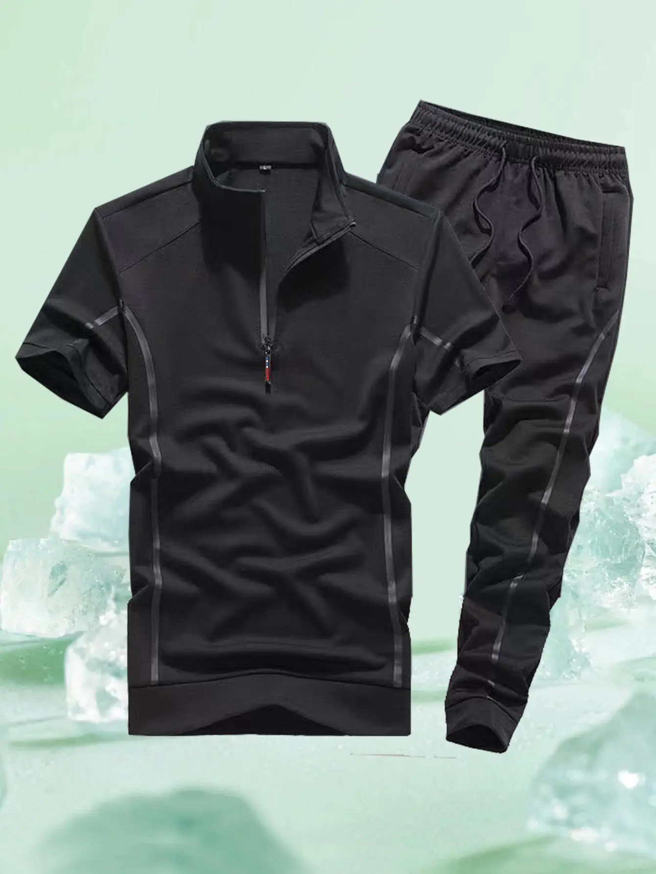 Men's 2-Piece Casual Loose Summer Activewear Workout Set - Short Sleeve Top, Breathable Sweat Pants, Athleisure Gym Clothes, Casual Athletic Sportswear, Printed Track Suit Look for Daily Activities, Male, Breathable Sporty Outfits, Matching Crew Neck Swea