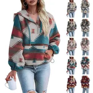 Women??s Hoodie Zip Up Long Sleeve Aztec Loose Fit Sweatshirts Pullover Tops Casual Drawstring