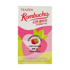 Teazen Kombucha Powder Sticks - Strawberry Kiwi Flavor (10 Sachets) | BTS & TWICE Recommended Korean Probiotic Drink, Low Calorie, 12 Probiotics