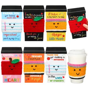 6/12 Pcs Coffee Sleeves Teacher Appreciation Gifts Handmade Crochet Coffee Cozy Cup Sleeves Crochet Handicraft Classroom Office Cute Gifts for Teacher’s Day End of Year Graduation Thanksgiving Reusable Drinkware Covers for Beverages Eco-Friendly