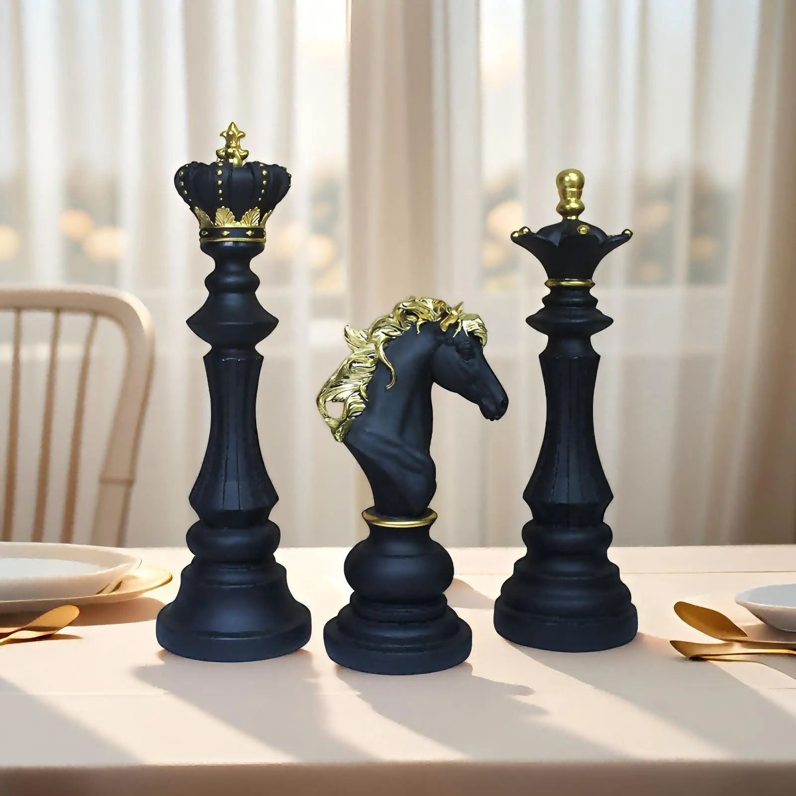 Chess Piece Ornament, 3 Counts/set Resin Decoration, Elegant Desktop Statue Decoration Ornament for Home Living Room Bedroom Dining Room, Collectible Figurines, Living Room Ornaments, Sculpture Desk Decor, Decorative Sculptures, Ornaments Statues