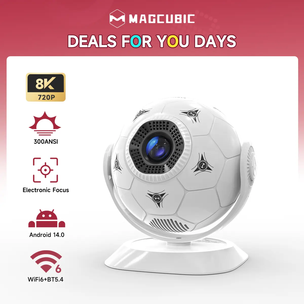 Magcubic 2026 HY300F Projector 300 ANSI Lumens 8K Decode Android 14.0 Auto Keystone Dual WiFi6 BT5.4 Allwinner H726 0.9:1 Throw Ratio Wireless Portable Home Cinema, Audio, The Perfect Football Fan Gift Soccer #SummerFinds #DealsForYouDays