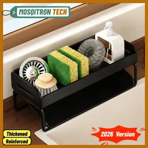 2026 Upgraded Version Kitchen Sink Corner Sponge Drain Rack  Sink Caddy ultitunctional Durable Cleaning Tool Organizer Storage RackDish Soap Dishdoth Brushes Holder for Kitchen & Bathroom