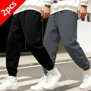 Men's Fashionable Casual Pants 2pcs Lightweight Regular Fit Drawstring Waist Jogger Style Ankle Cuffs Suitable for Jogging Outdoor Sports Daily Wear All Seasons Menswear - Day