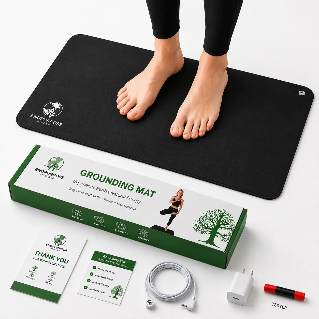 Grounding Mat for Desk & Floor 29 x 12.5 Inch with 15ft Cord, Conductive Carbon Earthing Pad, Non-Slip Grounding Mat for Home, Office, Meditation & Relaxation