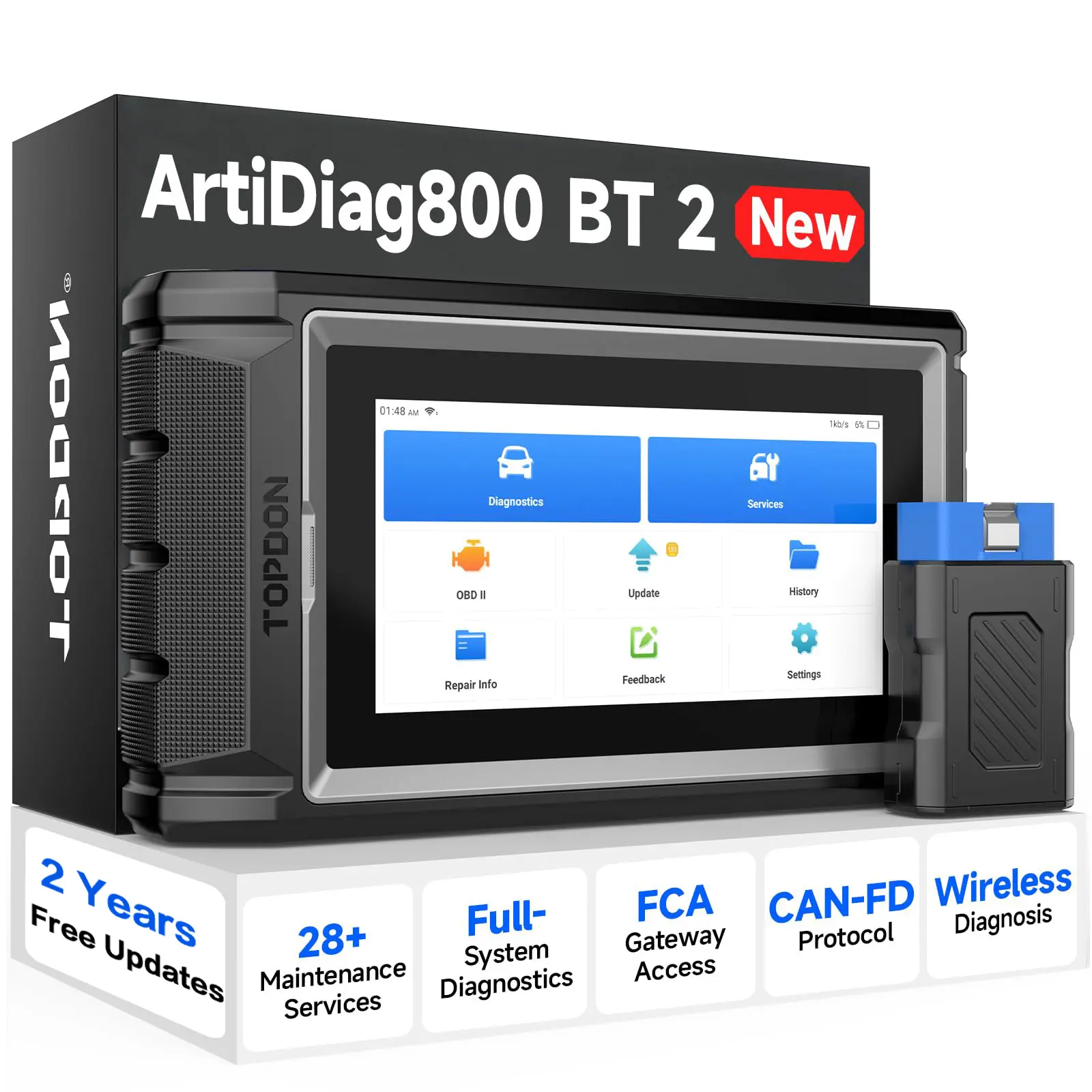 TOPDON AD800BT 2 OBD2 Scanner, 2026 V2.0 Scan Tool, Function as AD900 Lite，AD Pro, All System Automotive Diagnostic Scanner, 28+ Reset Service, Crank Sensor Relearn, FCA Autoauth, CAN-FD, 2 Year Upgrade,Summervibes