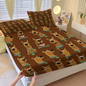 Scooby-Doo Fitted Sheet Set, 1 Fitted Sheet + 2 Pillowcases - 3 Pcs Soft Breathable Deep Pocket Bedding Sets, Cute Cartoon Dog Bed Sheets for Kids Bedroom Decor, Full Size