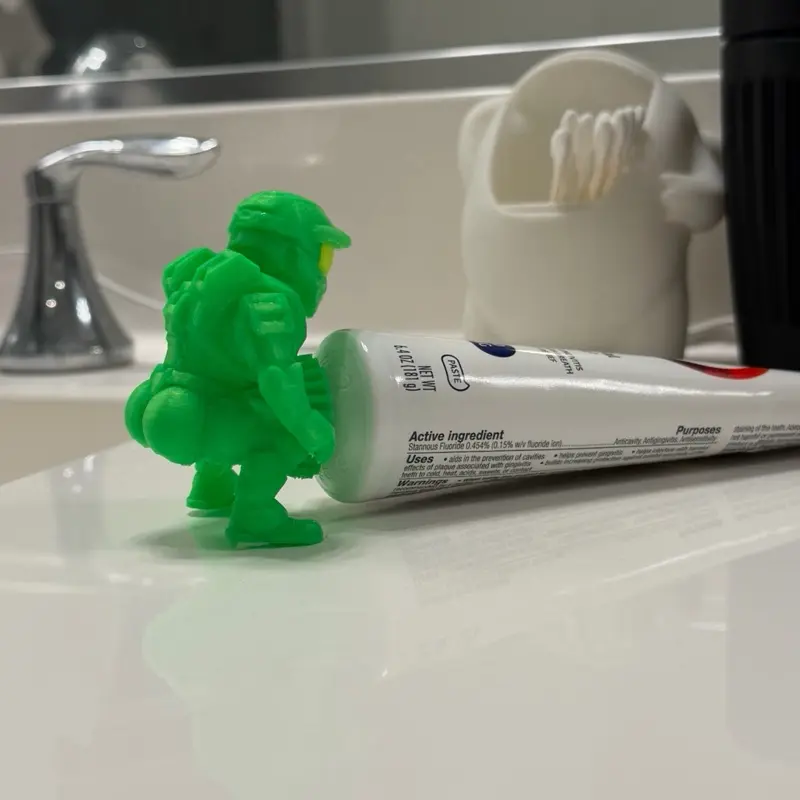 Halo Master Chief Toothpaste Dispenser with Toothbrush Holder & Toothpaste Holder, Funny Adhesive Tape-Mounted Bathroom Home Supply, Ideal Gamer Gift