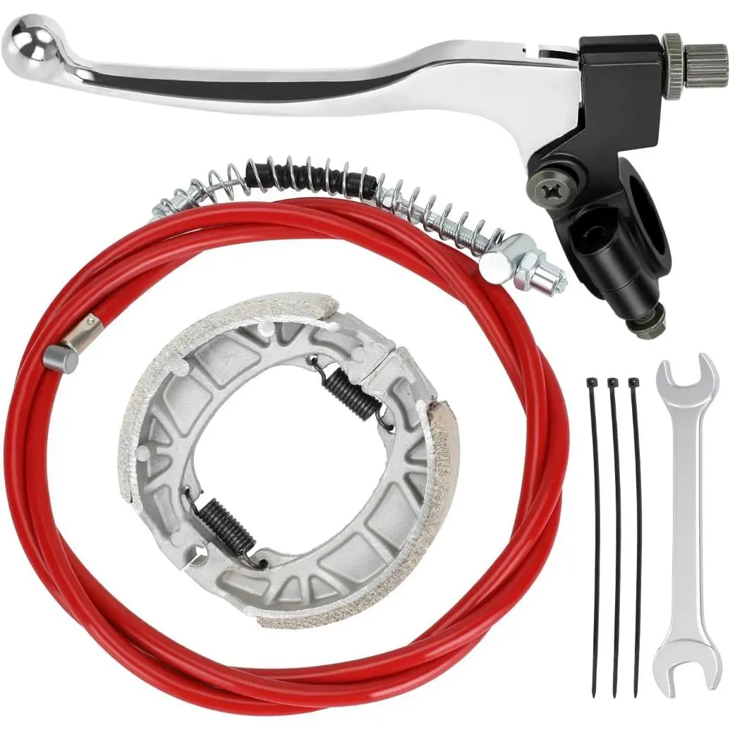 1 Mini Bike Brake Lever Kit - 7/8"-22mm Chrome-Plated Aluminum Alloy Handlebar Fit, Wrench, 1 105mm Brake Shoes, 67in Drum Cable Assembly, 3 Cable Ties for Coleman BT200X/CT200U/CT200U-EX, Baja Warrior, MB200, Predator 212, 196cc 6.5hp Minibikes, 1 Wrench