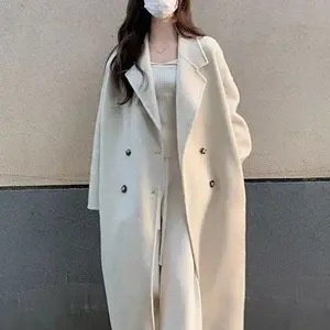 Women's Mid-Length Woolen Double-Breasted Trench Coat for Autumn and Winter Student  Straight Loose Over-the-Knee Lazy  pink festive style pullover lightweight sweater shirt Oversized Sherpa Hoodie open front vacation clothing everyday fashion bow print