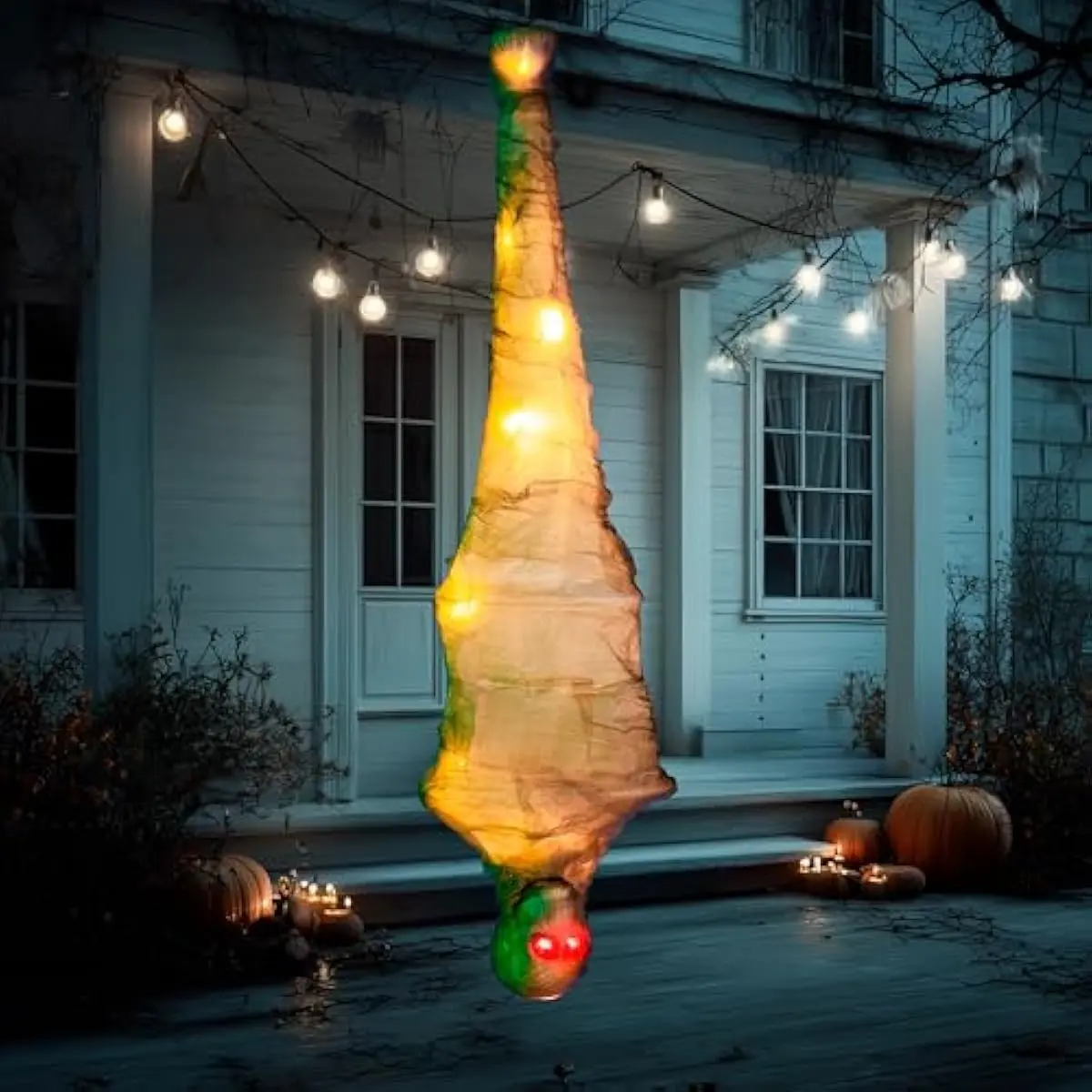 47" Halloween Decorations Hanging Cocoon Corpse, Halloween Indoor Decor, Light Up Corpses Skeleton, Scary Outdoor Decoration, Dead Body Prop for Haunted House Yard Outside Decor