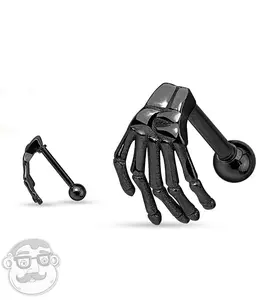 Black Skeletal Palm Steel Cartilage Barbell