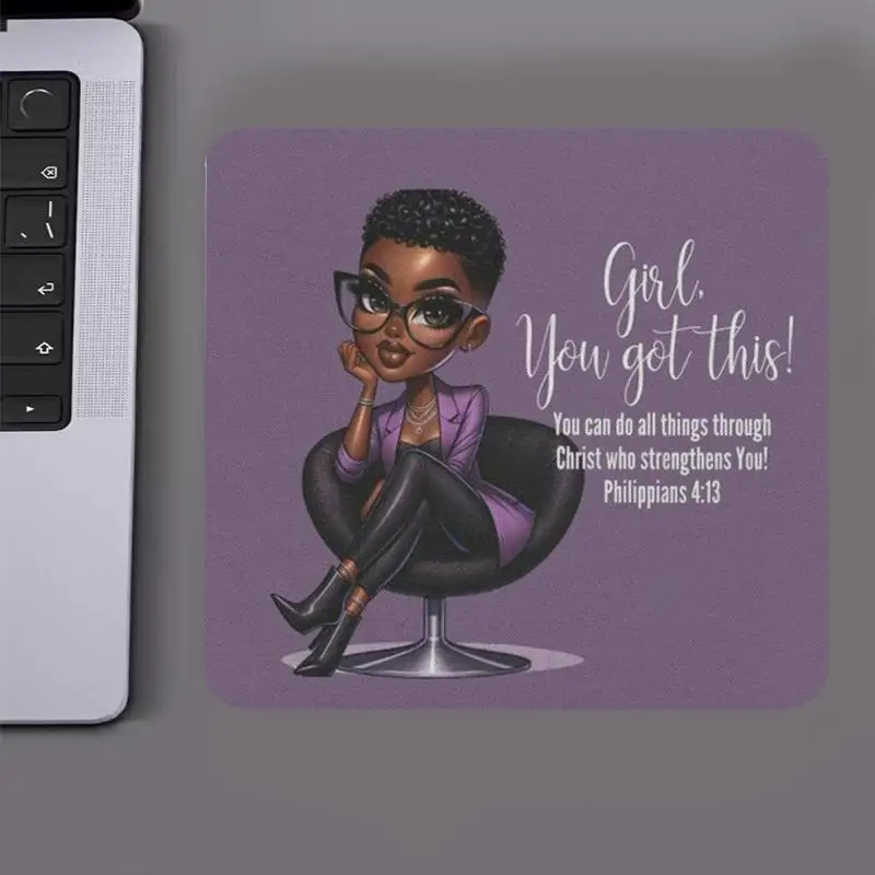 Fashion Woman Pattern Mouse Pad, Office Desk Accessories, Non Slip Mousepad, Rubber Base Stitched Edge Desk Pad for Laptop Desktop
